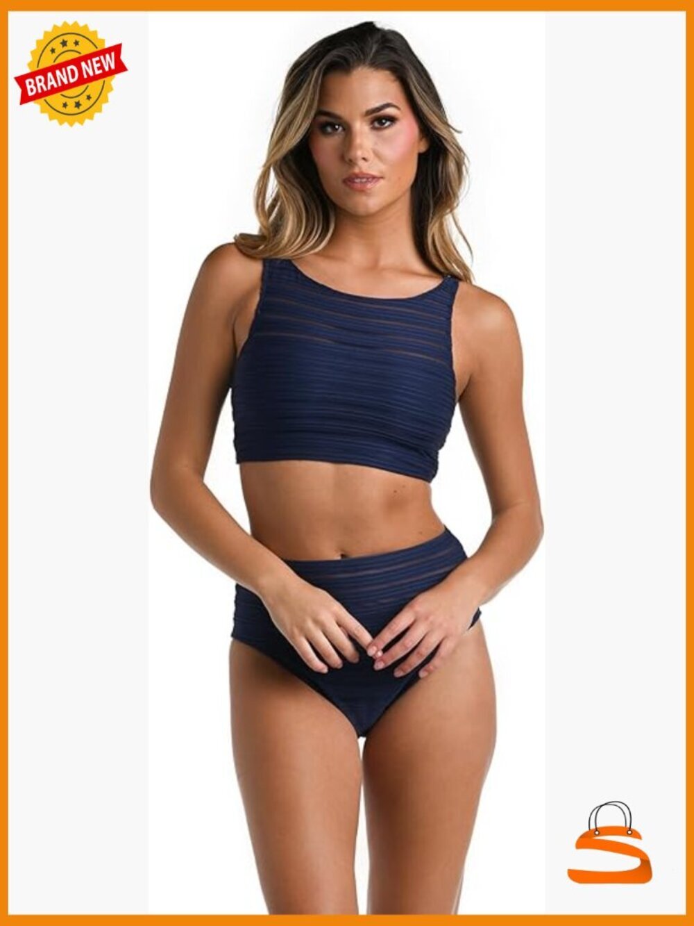 High Neck Midkini Swimsuit Top Size 6 UPF 50+ Adjustable Straps